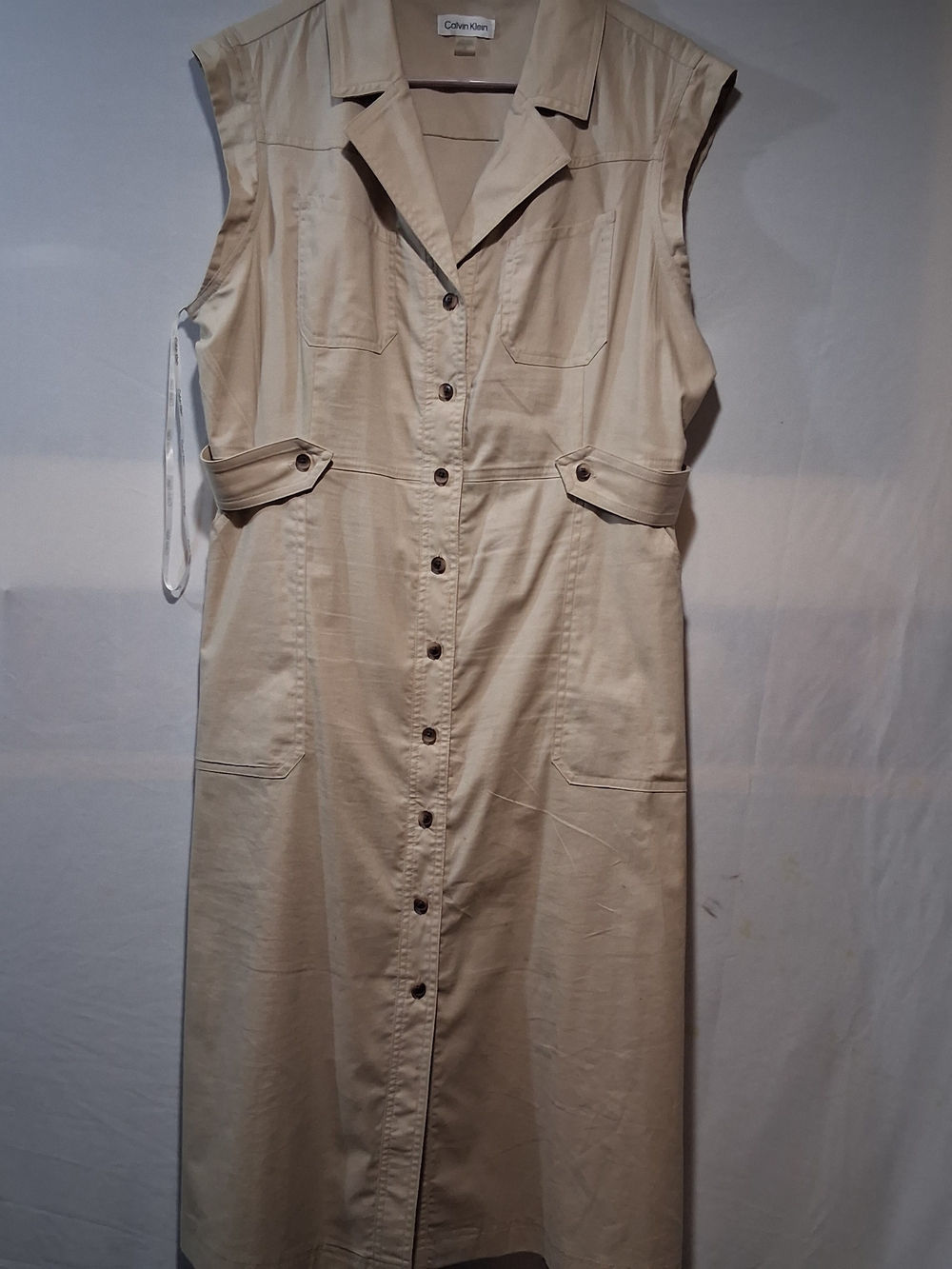 Calvin Klein Sleeveless Button-Front Midi Dress in Cream
